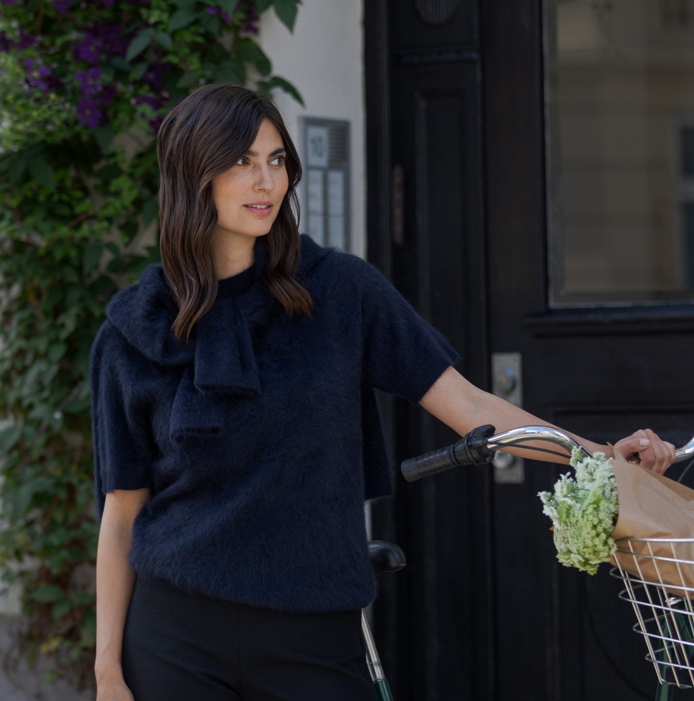 Long-sleeved cashmere sweater, Dark navy