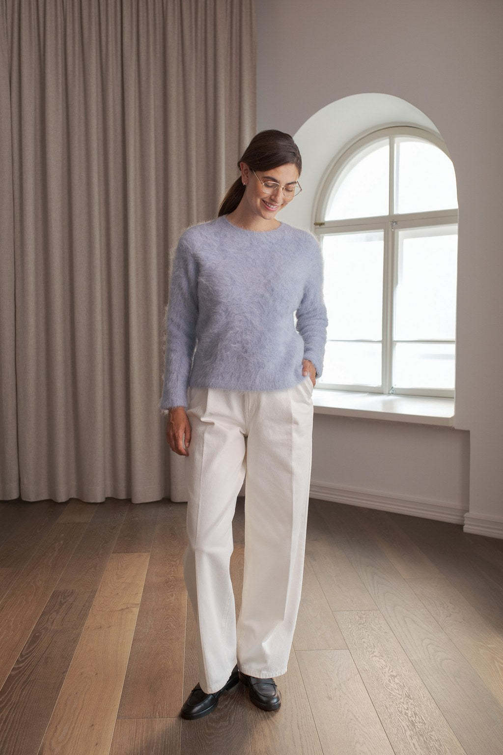 Long-sleeved alpaca blend sweater, Light blue