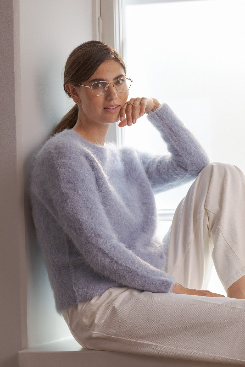 Long-sleeved alpaca blend sweater, Light blue