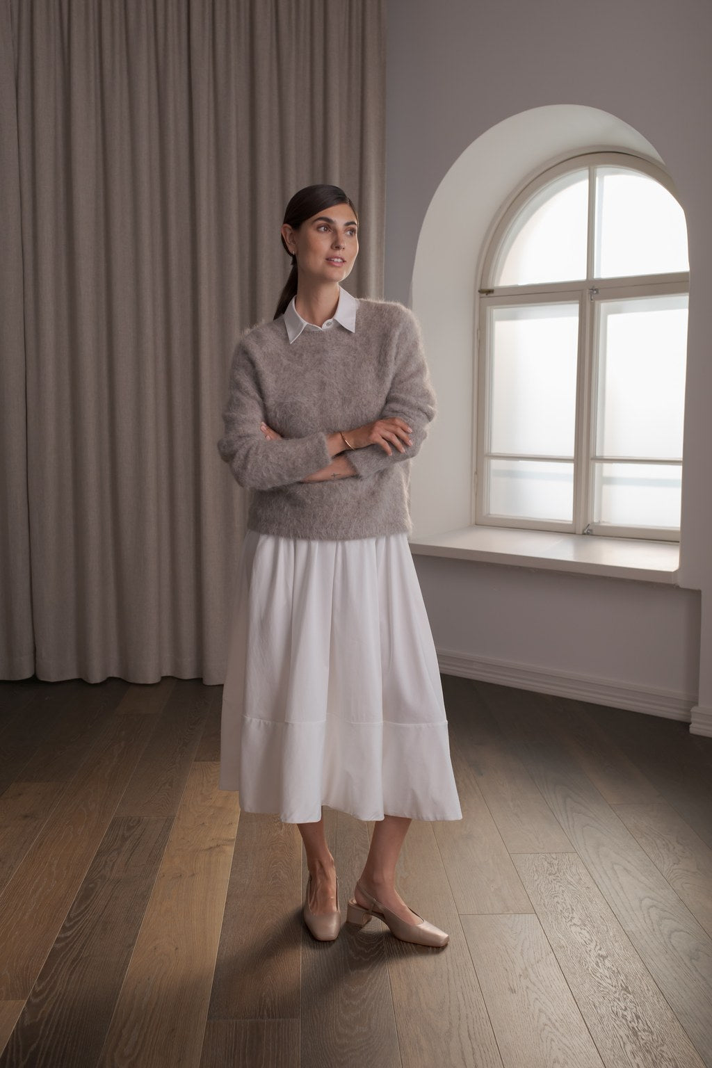 Cotton skirt with a wide lapel