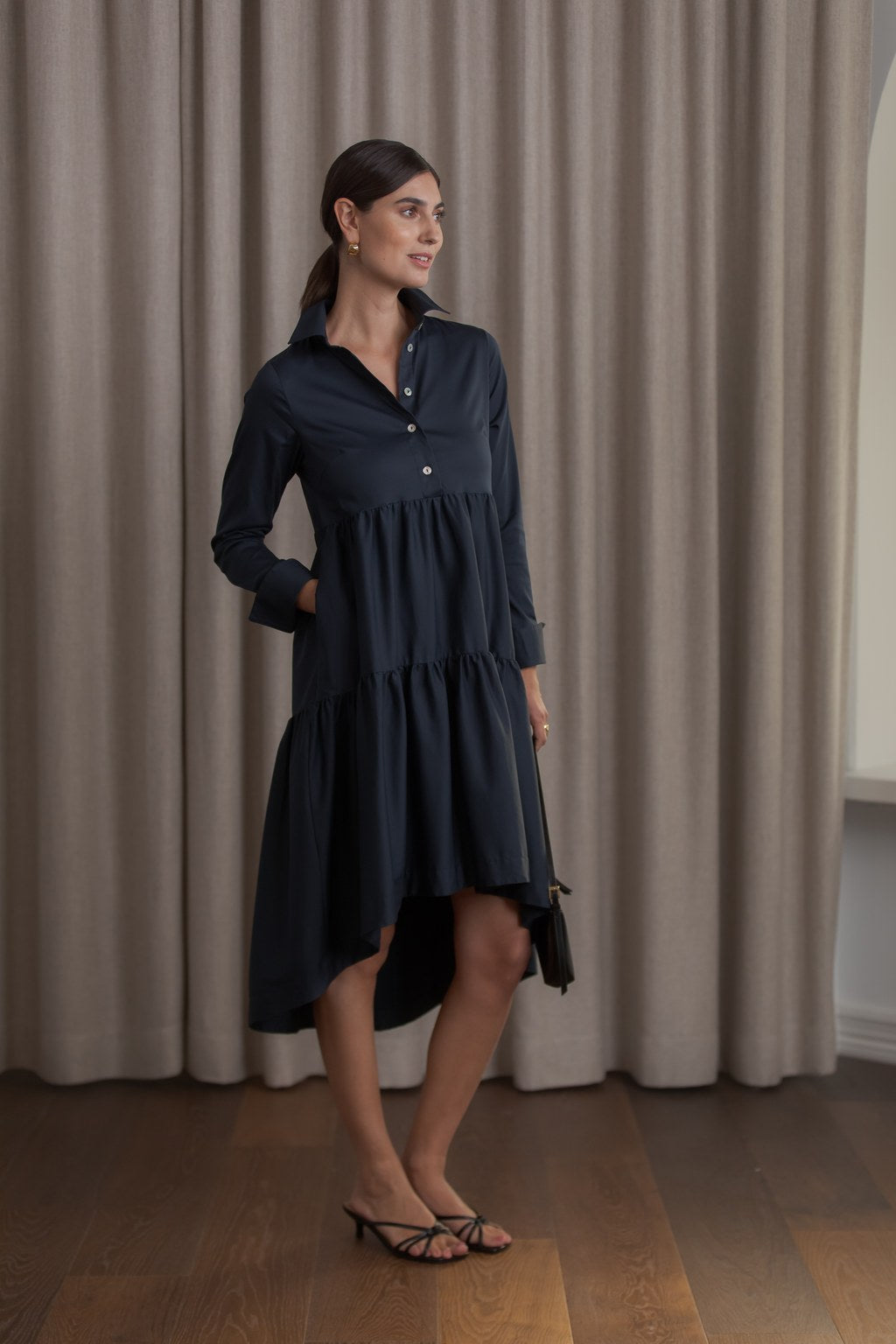 Long sleeve cotton blend dress