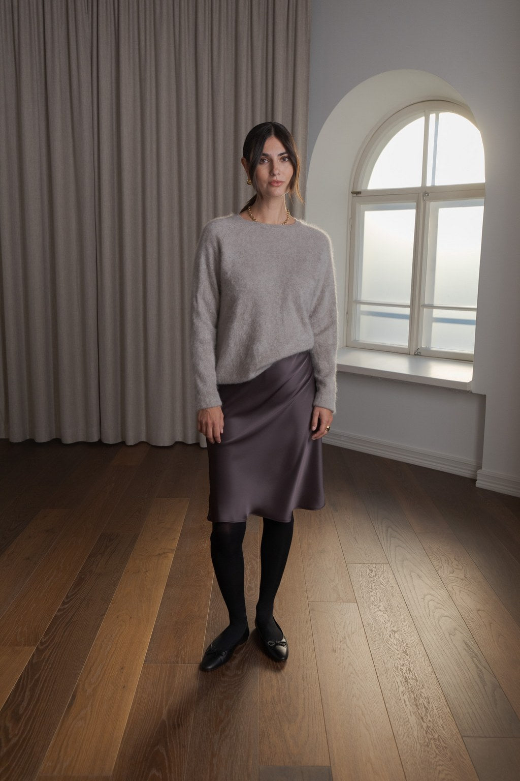 Long-sleeved cashmere sweater, Greige