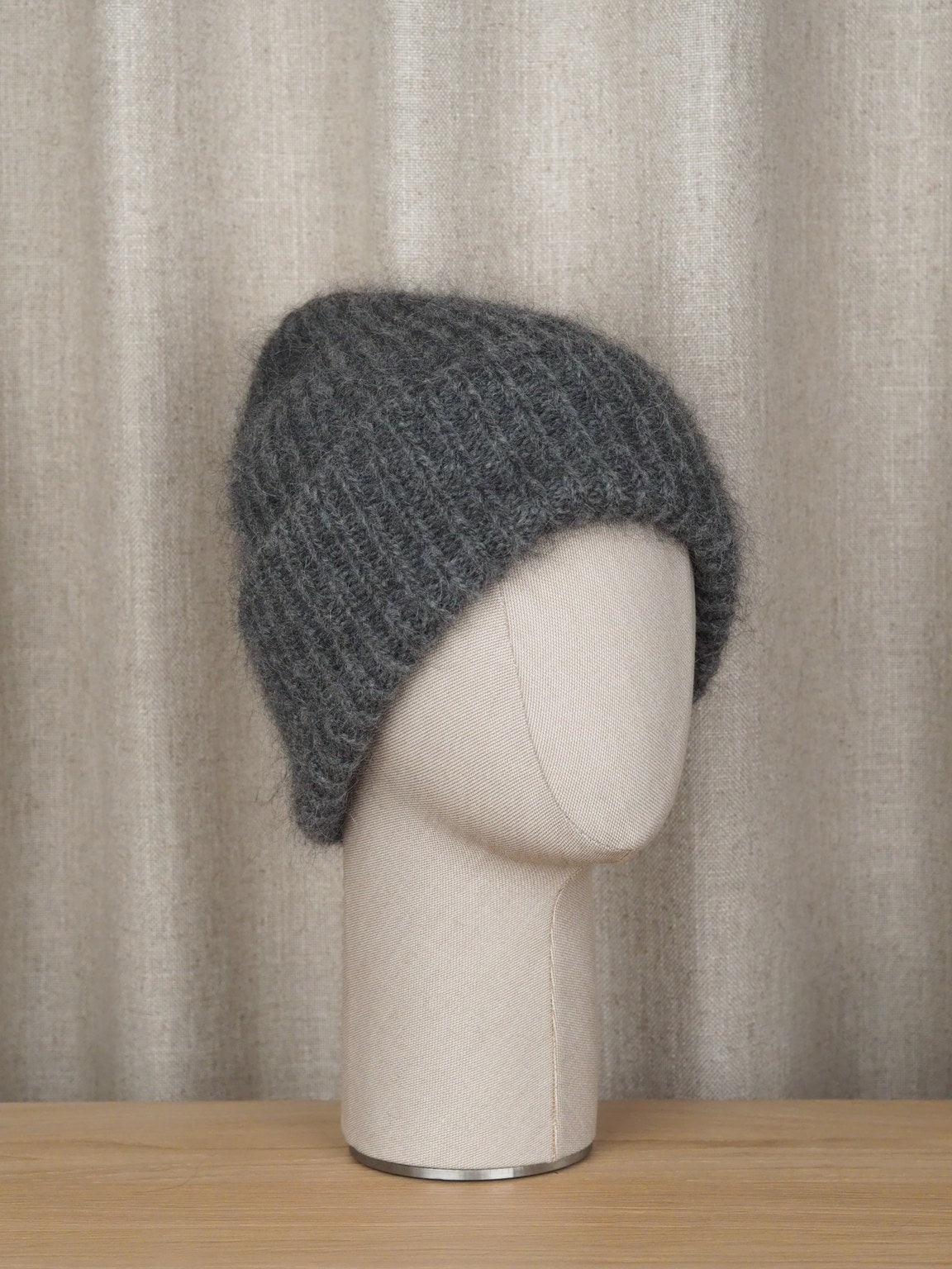 Beanie made of kid mohair blend, Dark grey melange